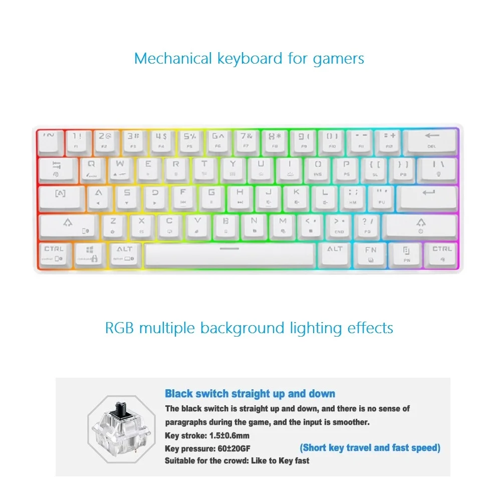 DK61 Swappable 60% percent RGB Keyboard Gamer Mechanical Keyboard Gaming Keyboards Wireless Bluetooth 5.0 dual mode