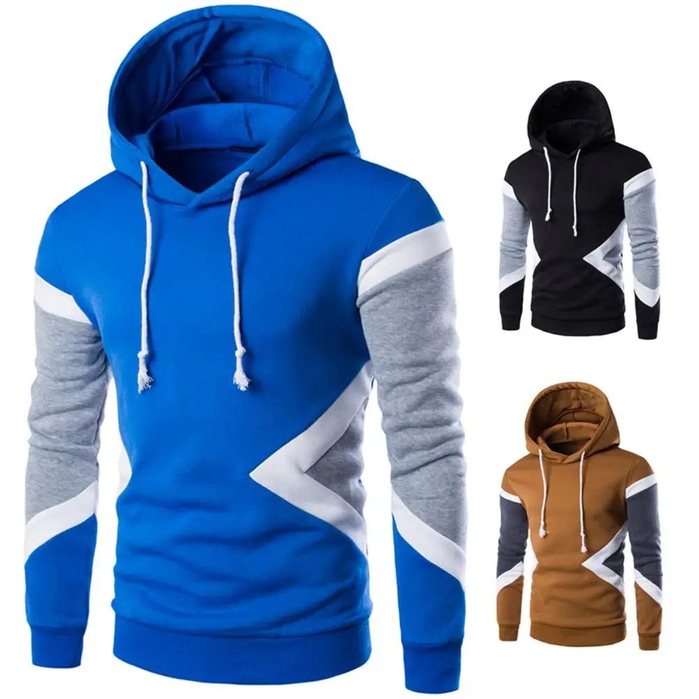 

Outdoor Sports Sweatshirt Unisex Splice Color Block Long Sleeve Drawstring Hooded Sweatshirt Warm Hoodies