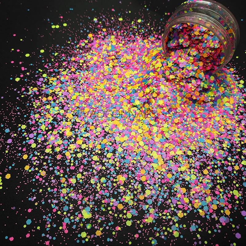 Блестки для дизайна ногтей неоновая форма шестиугольные хлопья ломтики