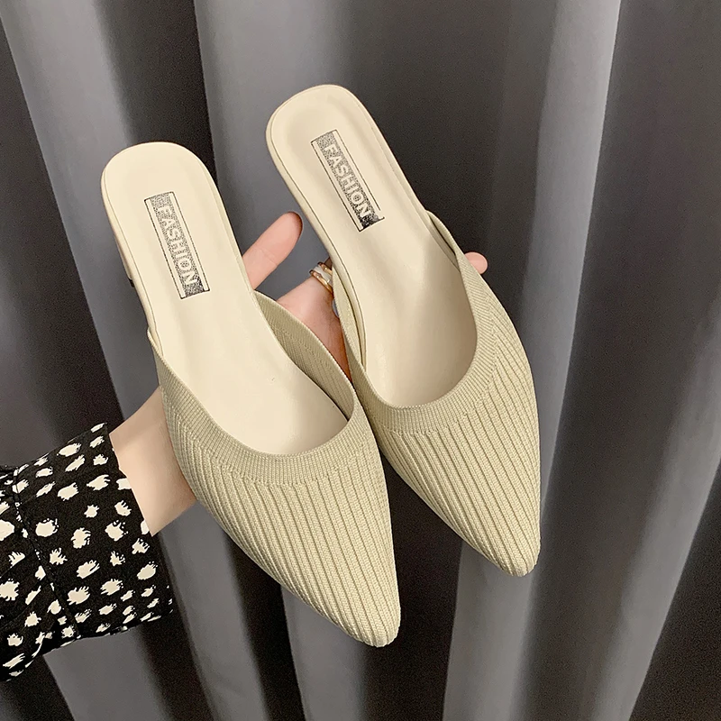 

Мюли женские с острым носком, роскошные дизайнерские, летние тапочки, без застежки, на среднем каблуке, сланцы, элегантные уличные плетеные ...