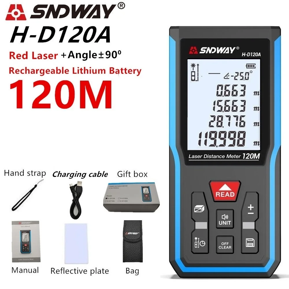 Дальномер лазер SNDWAY электронная рулетка лазерная дальномер цифровая линейка 120