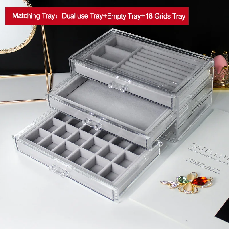 Dustproof Three-Layer Jewelry Storage Display Box Ring Earring Necklace Case Women Pendants Watch Display Stand Box YSUMI - Цвет: No. 8 style