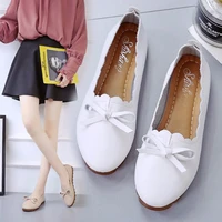 spring new women comfortable bowknot flat high quality ladies pu leather office summer glossy solid color casual fashion shoes