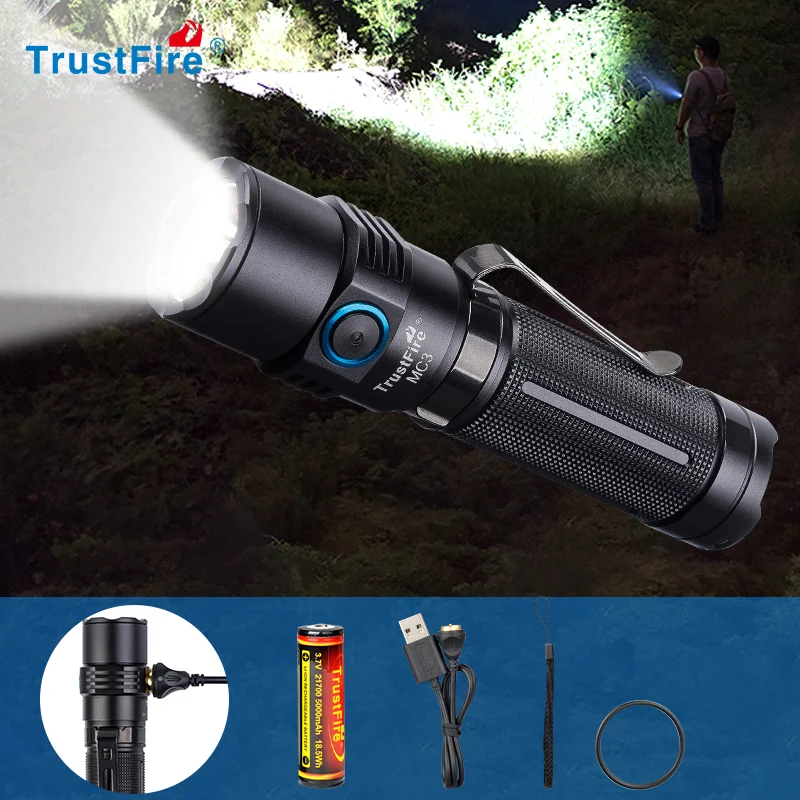 TrustFire MC3 2500 люмен светодиодный вспышка светильник мощный EDC фонарь, заряжающаяся от usb-дисплея подставка CREE XHP50 Кемпинг 21700 Перезаряжаемые флэш-светильник - изображение