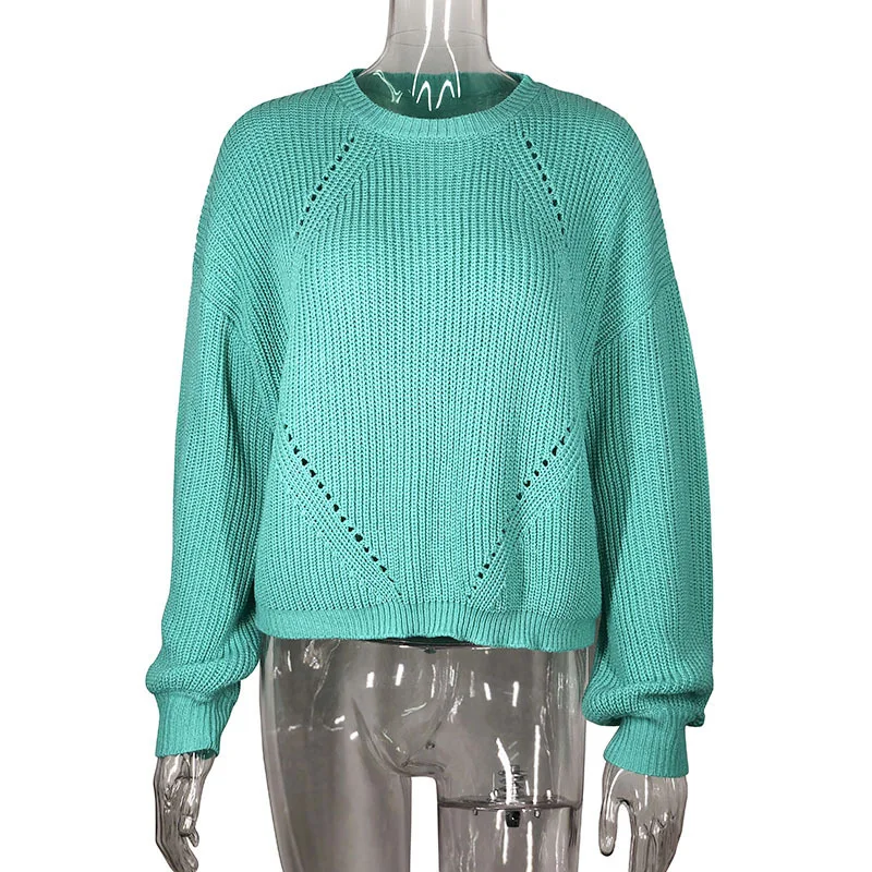 Женский вязаный свитер Fitshinling однотонный облегающий зеленый базовый джемпер с