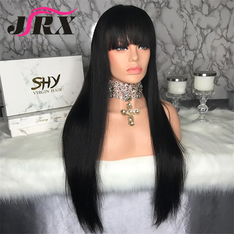 Шелковые прямые полностью кружевные парики с челкой натуральные волосы линия