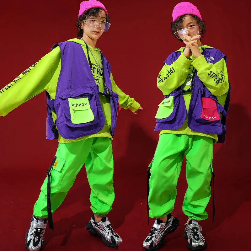 For 6 8 10 12 14 16 Yrs Kids Loose Hoodies Vest Pants Jazz Suit Children Hiphop Dance Clothes Boys Girls Costumes Outfits | Детская