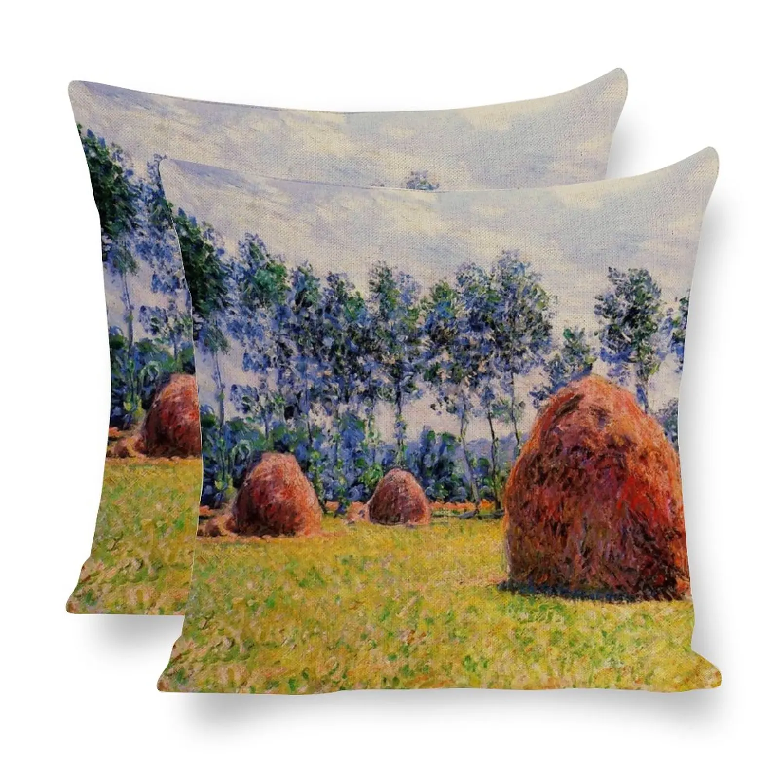 

Retro Haystacks at Giverny Throw Pillow Linen Decor Home Vintage Oil Painting Print Floor Pillow Seat Home Decor 45×45cm