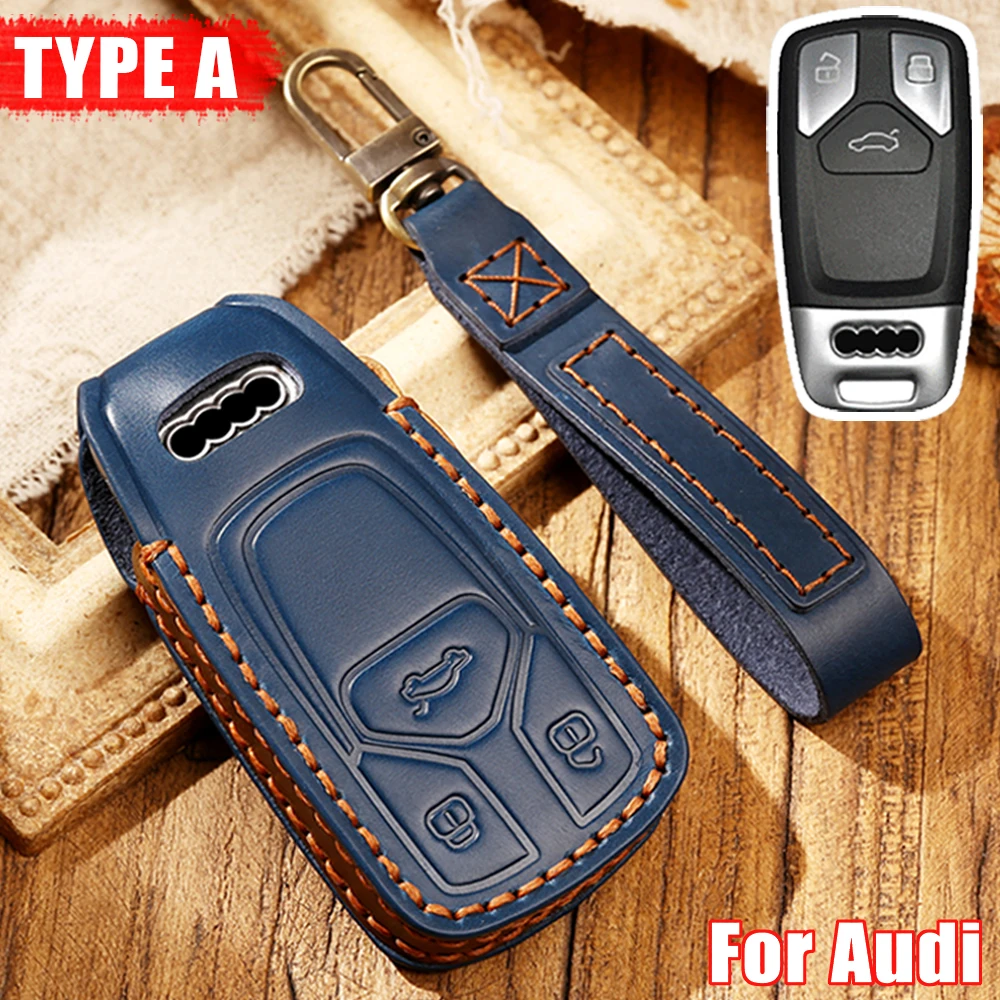 

Fashion Top Layer Leather Car Key Cover Case For Audi A5 Q7 S4 S5 A4 B9 Q7 A4L 4m TT TTS RS 8S 2016 2017 2018 Smart Key Case