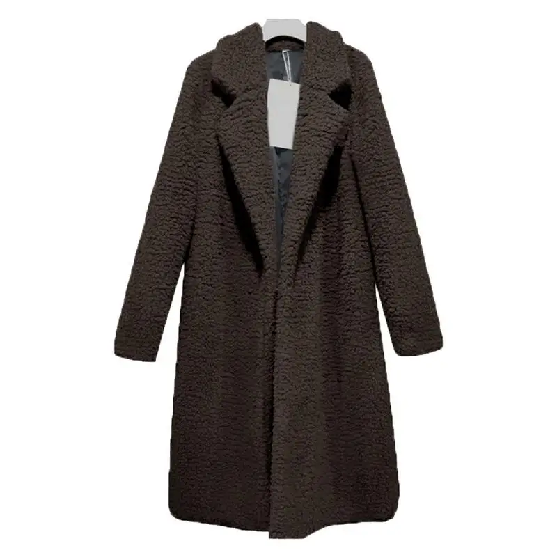 

Winter Thicken Women Long Coat Faux Fur Jackets Lapel Teddy Bear Cardigan Slim Plus Size Lamb Wool Outwear