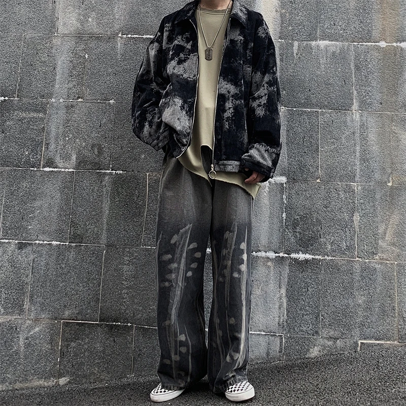 Вельветовые куртки с принтом мишки мужские высокой уличной темной системой