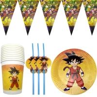 40pcslot son goku theme flags birthday party tableware set bunting plates cups straws decorate boys kids favors hanging banner