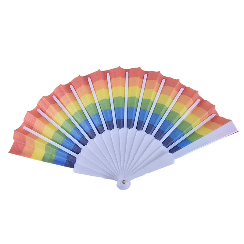 

Rainbow Flat Fan New Plastic Rainbow Flat Fan Folding Fan Dance Fan Handheld Folding Fan Art Decoration