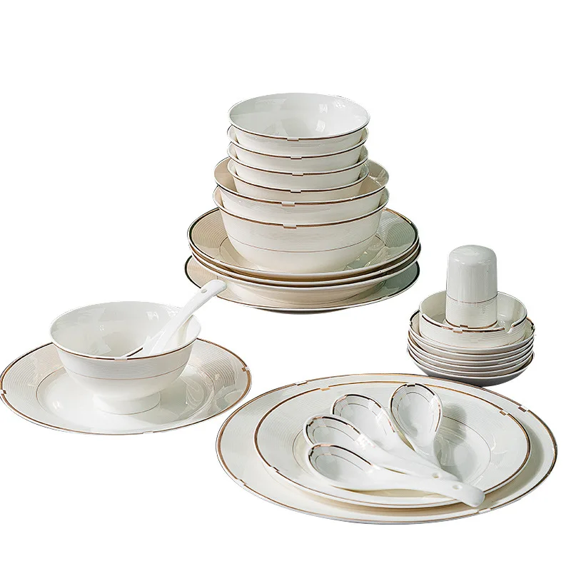 

Dishes and cutlery set Chinese modern minimalist ceramic tableware chopsticks Jingdezhen bone China noodles bowls and plates