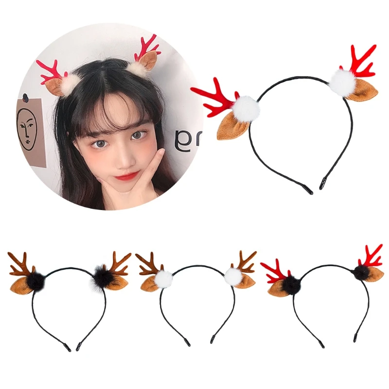 

Christmas Reindeer Antler Headband Cute Elf Ears Pine Cone Jingle Bells Hair Hoop Holiday Cosplay Party Hair Accessories