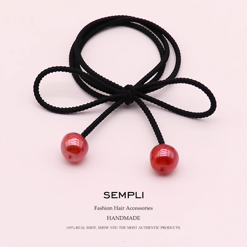 

Sempli Cherry Small Red Berries Red Acrylic Beads For Women Girls Elastic Hair Bands Kid Children Rubber Bands Strong Elastic