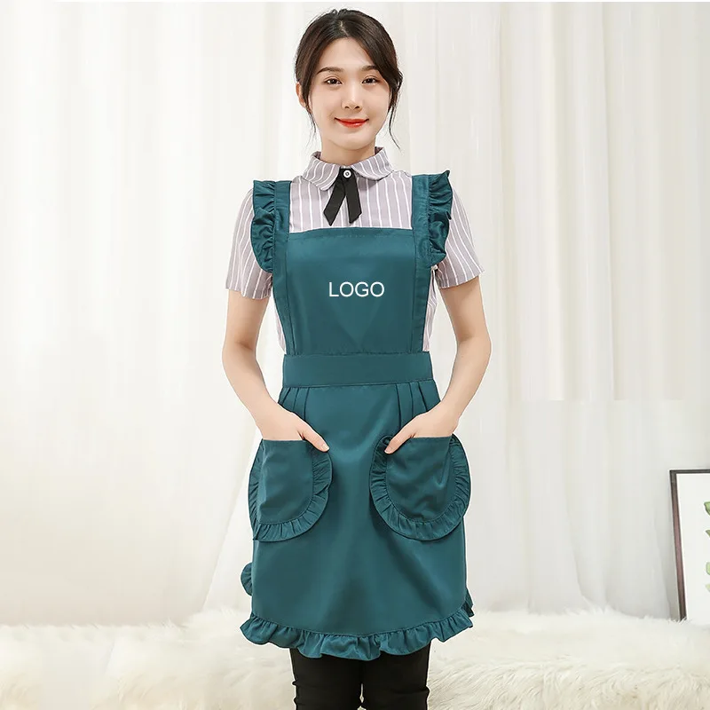 

Aprons for Woman Anti-fouling Kitchen Double Shoulder Strap Lace Pocket Skirt Flower Shop Manicurist Overalls Bib Apron Dress
