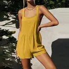 Повседневный однотонный комбинезон на бретелях, Женский однотонный комбинезон из хлопка и льна, короткий комбинезон ZANZEA без рукавов, модные мини-комбинезоны 2022