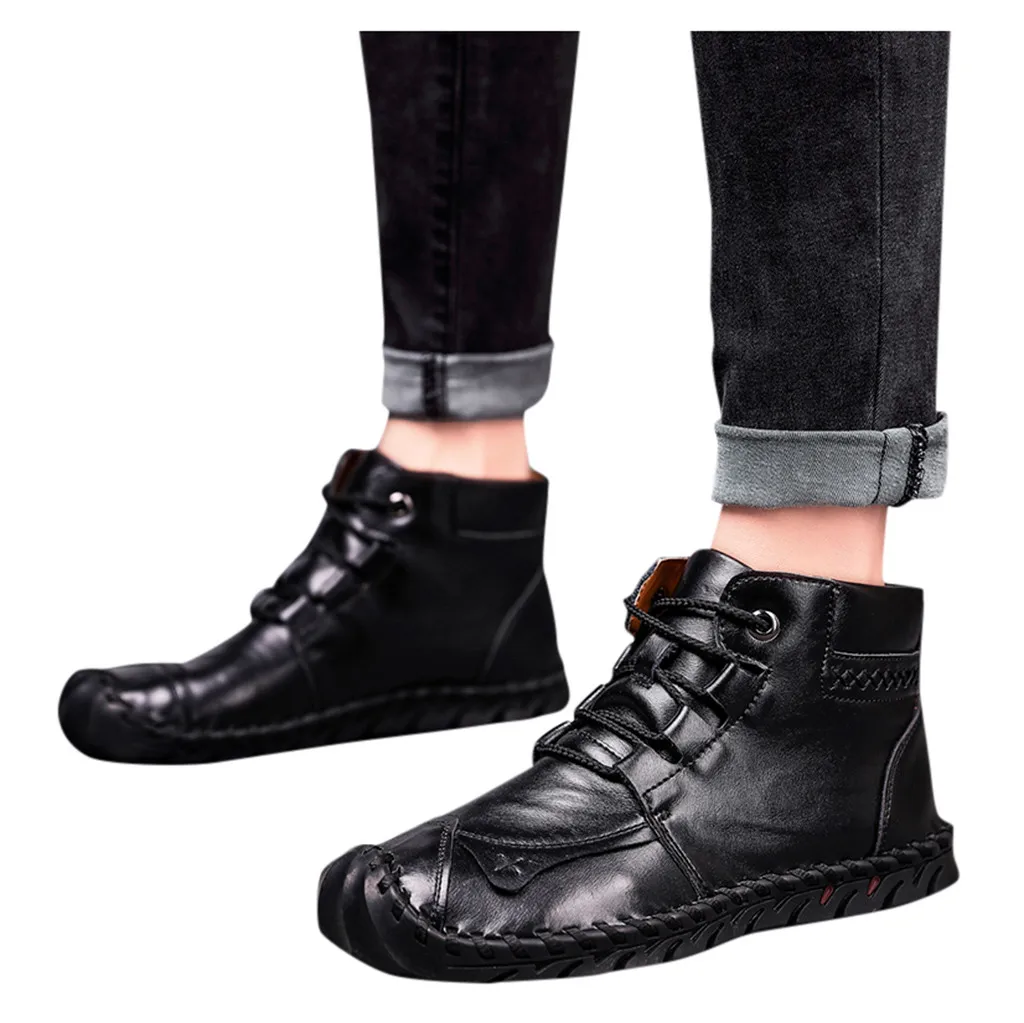 Fashion Men Shoes Large Size British Style Hand-Stitched Casual Warm Non-slip Boots warm shoes men Comfortable Brown Lazy | Обувь