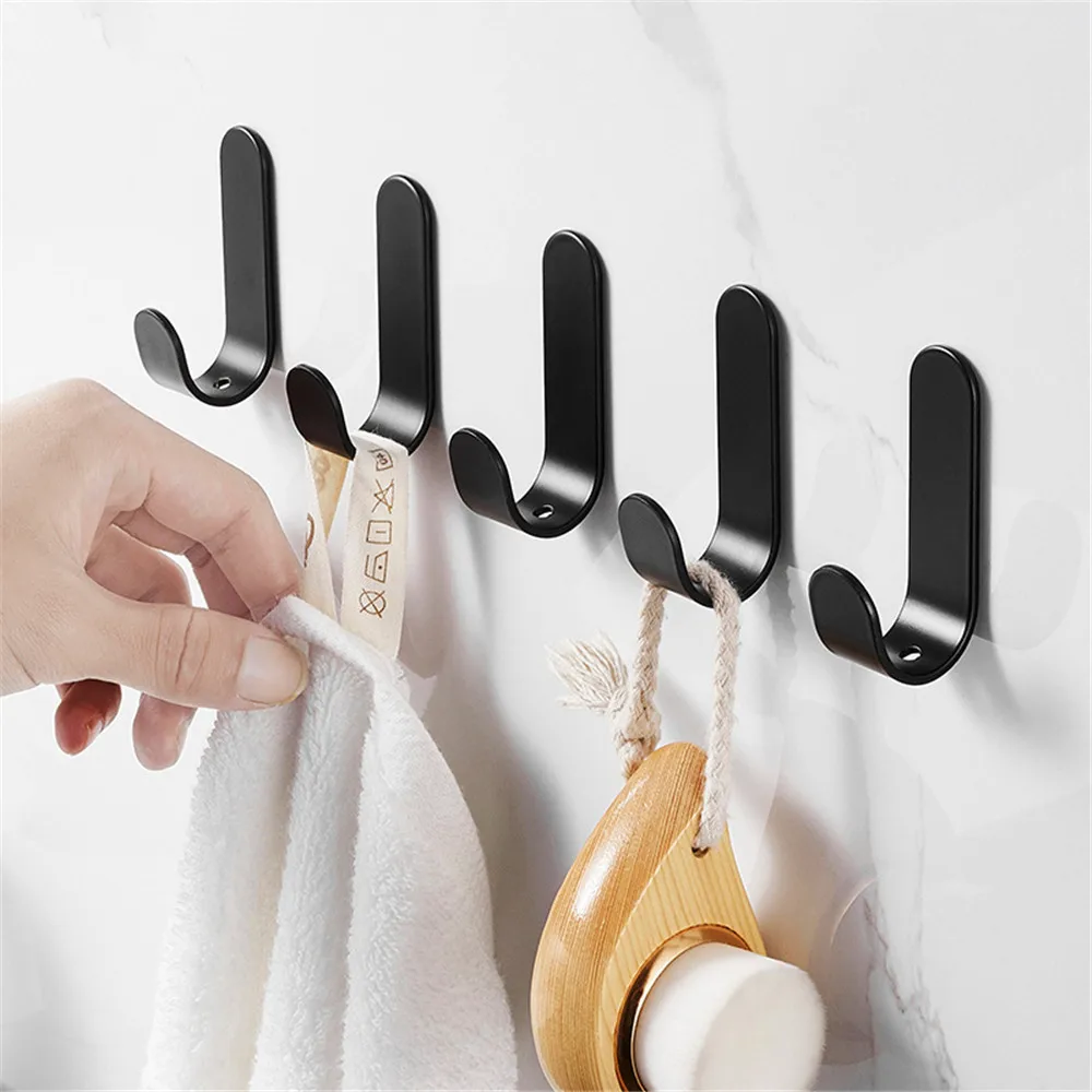 

5pcs Aluminum Alloy Self Adhesive Hooks Home Kitchen Bathroom Hooks Towel Hook Wall Door Holder Hallway Keys Hook
