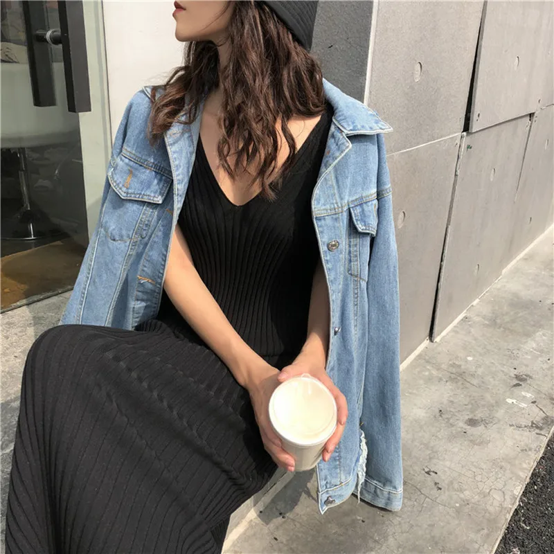 

Dress Summer Gothic Vest All-match Loose Knit Slim Ladies Elegant V-neck Long Dress Feminine Fashion Party Dress 2020 New A022