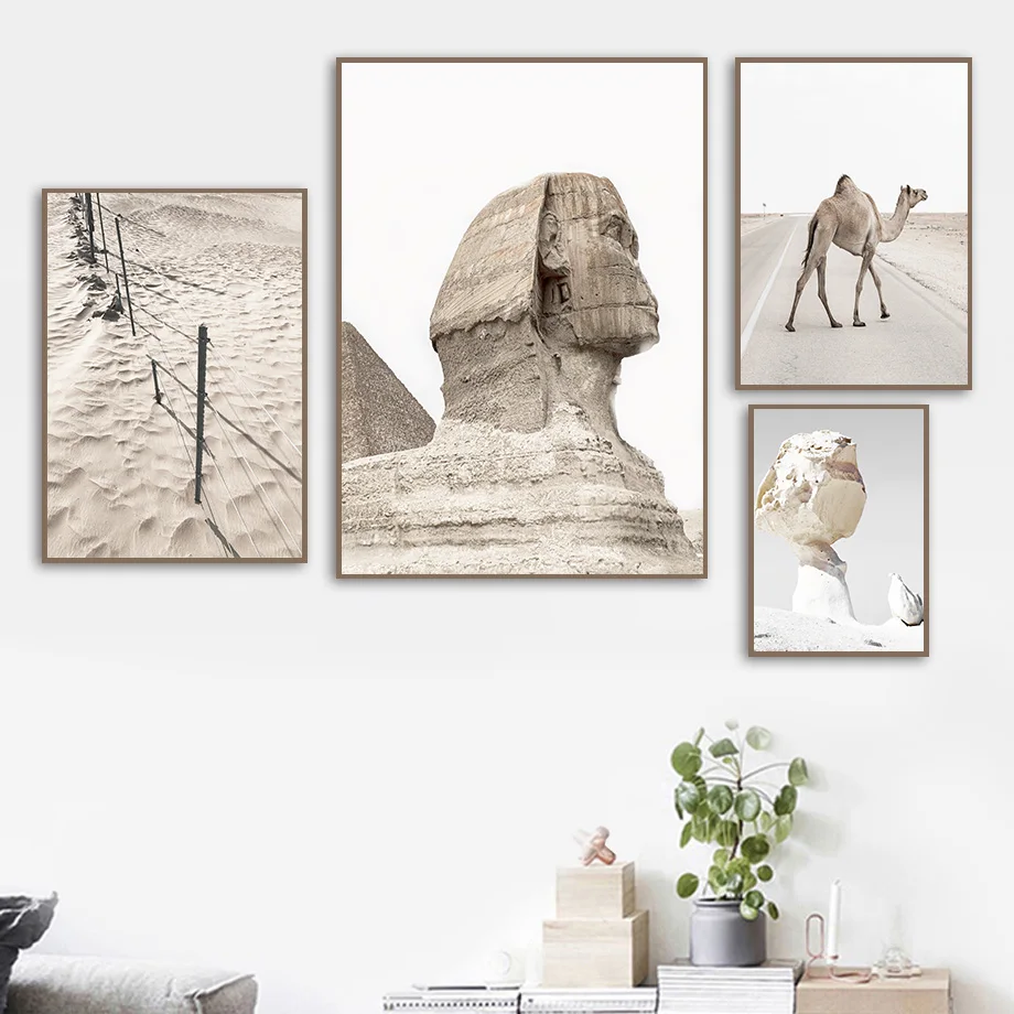 Египетский Сфинкс пустыня верблюд дорога забор настенное искусство холст