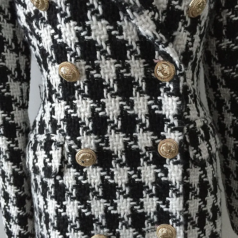 Женское двубортное клетчатое твидовое пальто в европейском и американском стиле