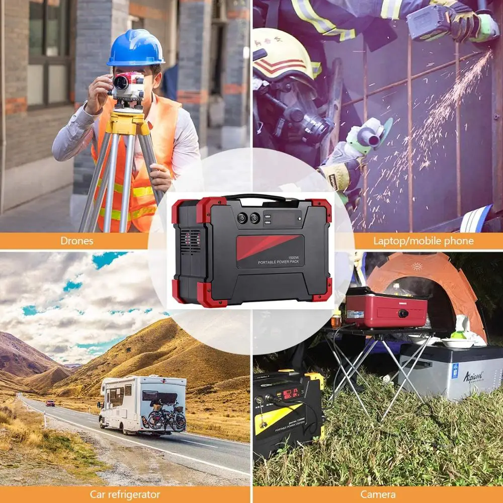 Портативный Перезаряжаемый литиевый аккумулятор 1500 Вт солнечный генератор со