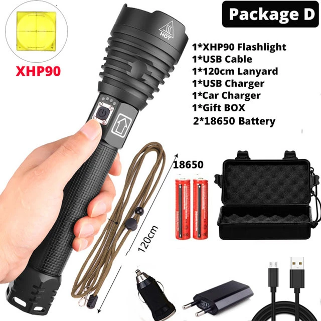D Самый мощный XHP90 светодиодный фонарик XLamp Zoom Torch XHP70.2 USB Перезаряжаемый тактический фонарь 18650 или 26650 ходовой охотничий фонарь - Испускаемый цвет: D
