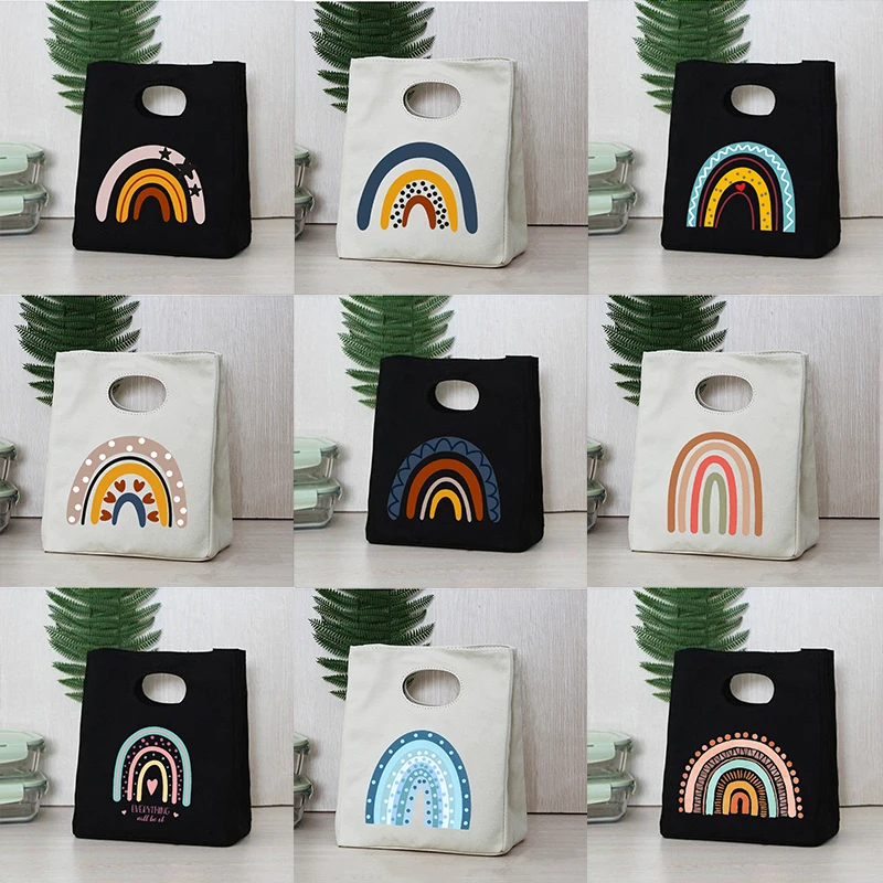 С принтом радуги переносные сумки для обедов Термальность изолированные Бенто