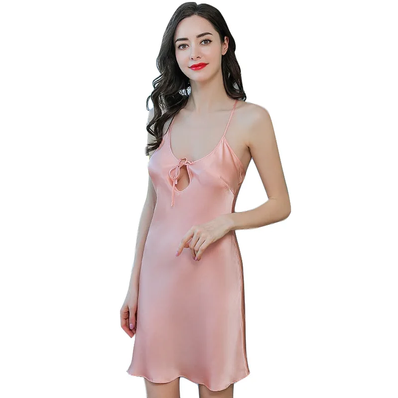 

Silk sling pajamas women summer V-neck sexy backless temptation 100% mulberry silk nightdress silk home service