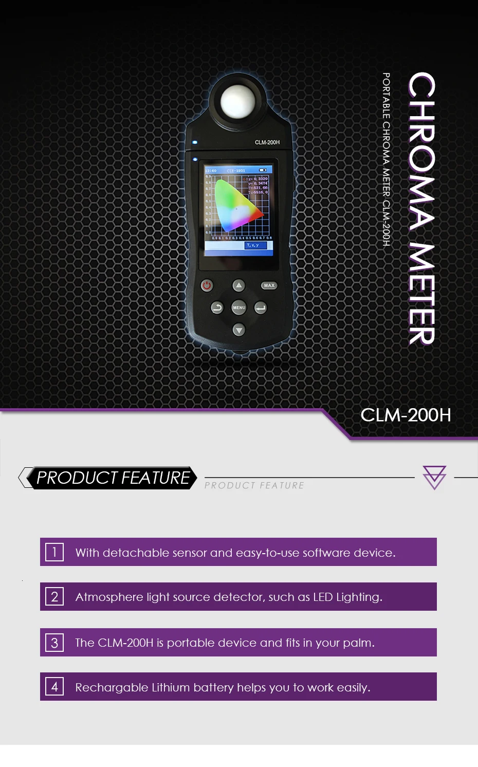 CLM-200H цветовая температура подсветка чистота световой поток RGB Доминант длина волны белый светодиодный E светодиодный Chroma Метр