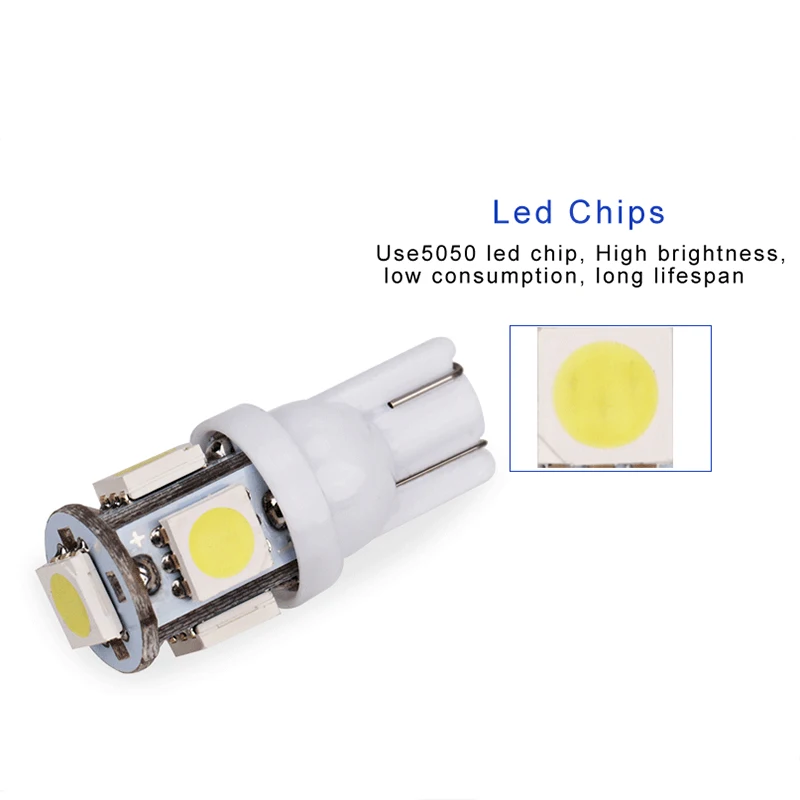 10 шт. Универсальные Автомобильные светодиодные внутренние фонари T10 5 SMD 5050