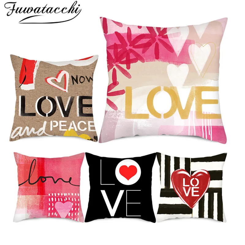 Fuwatacchi Love Series Printed Pillow Case Romantic Valentine's Day Gift Pillows Cover Home Sofa Chair Decorative Cushion Covers | Дом и