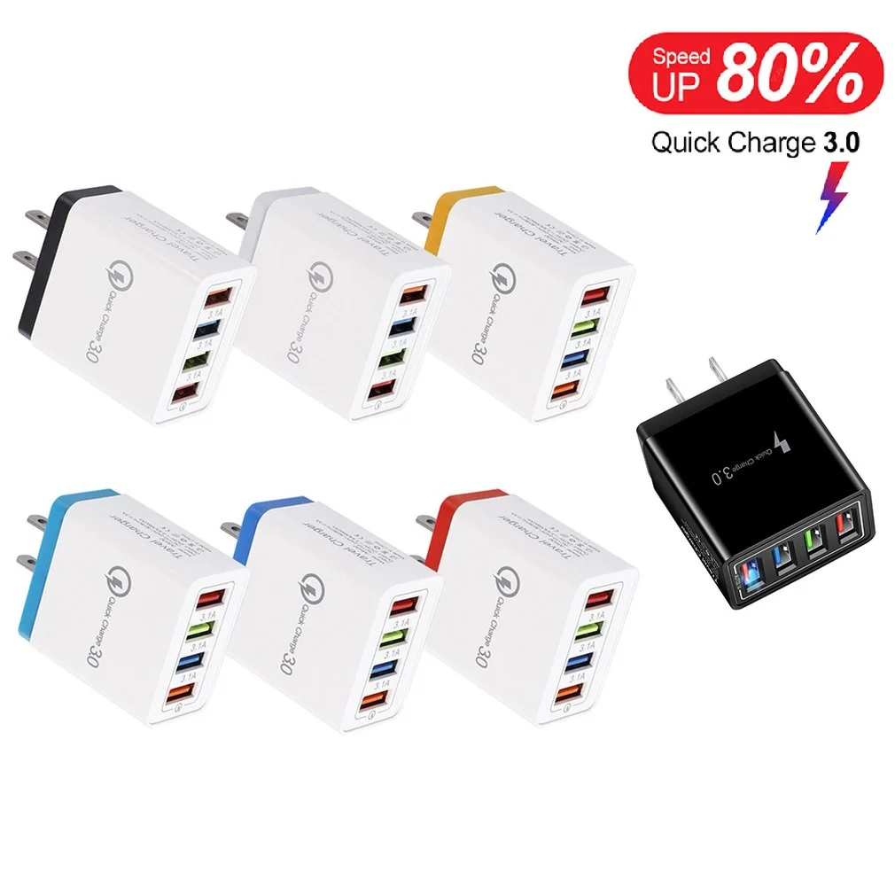 

4 USB Charger Quick Charge 3.0 Port Fast Charging Wall Adapter For iPhone 12 11 X Xiaomi Samsung Mobile Phone Charger QC 3.0