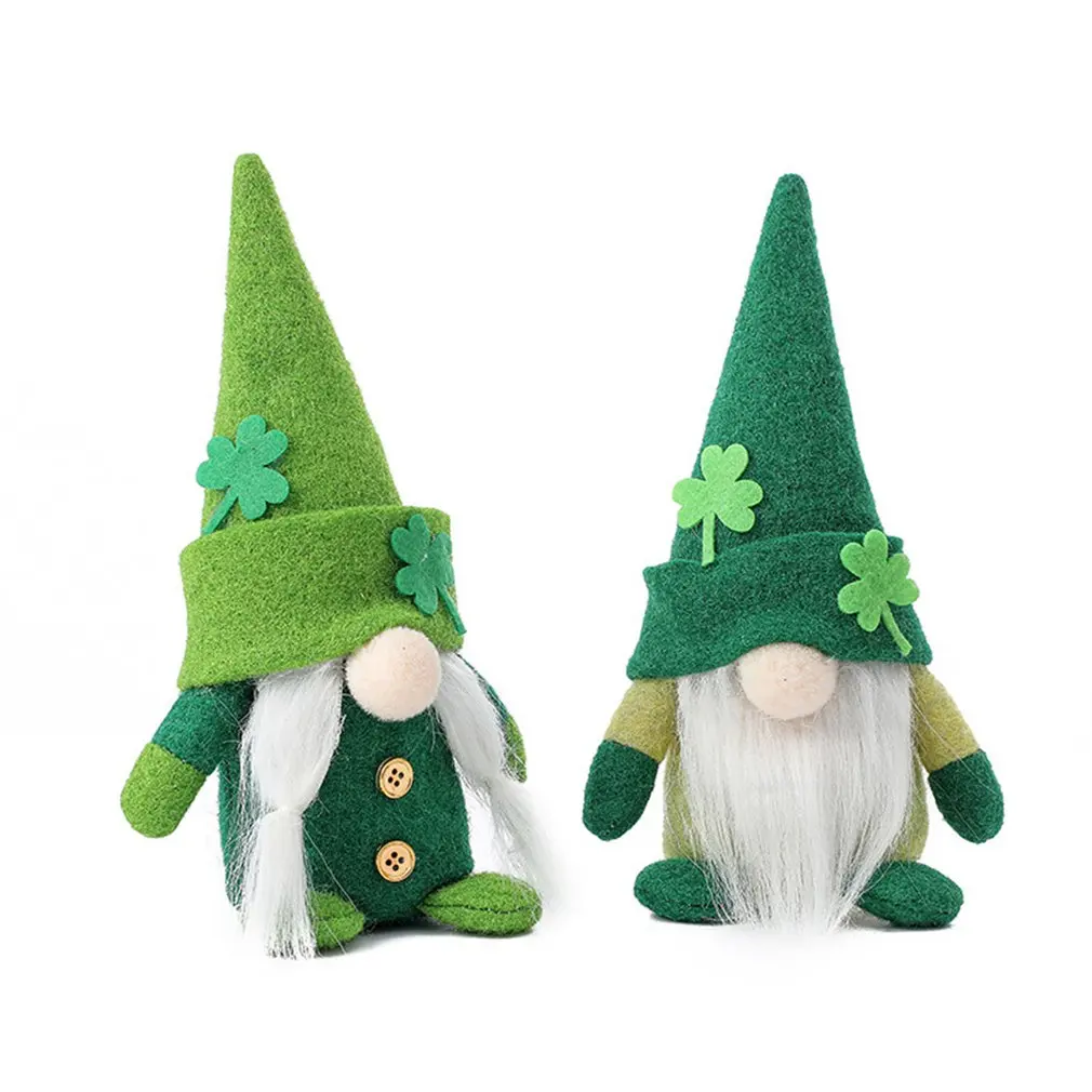 

1pc St. Patrick's Day Green Hat Gnome Doll Festiva Day Leprechaun Shamrock Handmade Swedish Plush Toys Doll Household Ornaments