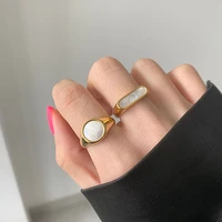 zj wholesale street style non tarnished minimalist natural white shell ring women stainless steel french elegant wedding jewelry