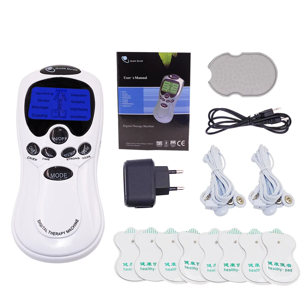 device and 8pads Электрический акупунктурный массажер мышц тела цифровой терапевтический аппарат 8 подушечек для шеи и ног массаж спины облегчение боли - Цвет: device and 8pads