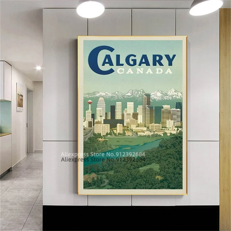 Винтажный постер путешествий в мире Калгари Канада холст художественный и