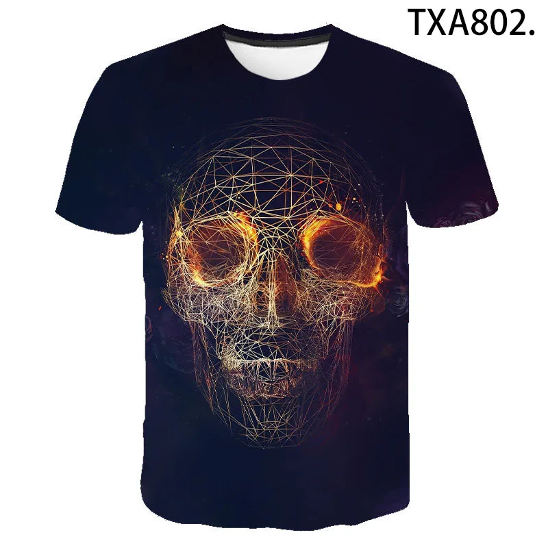 

Футболки с 3D-принтом черепа, с коротким рукавом для мальчиков и девочек, модные крутые летние мужские и женские детские повседневные уличны...