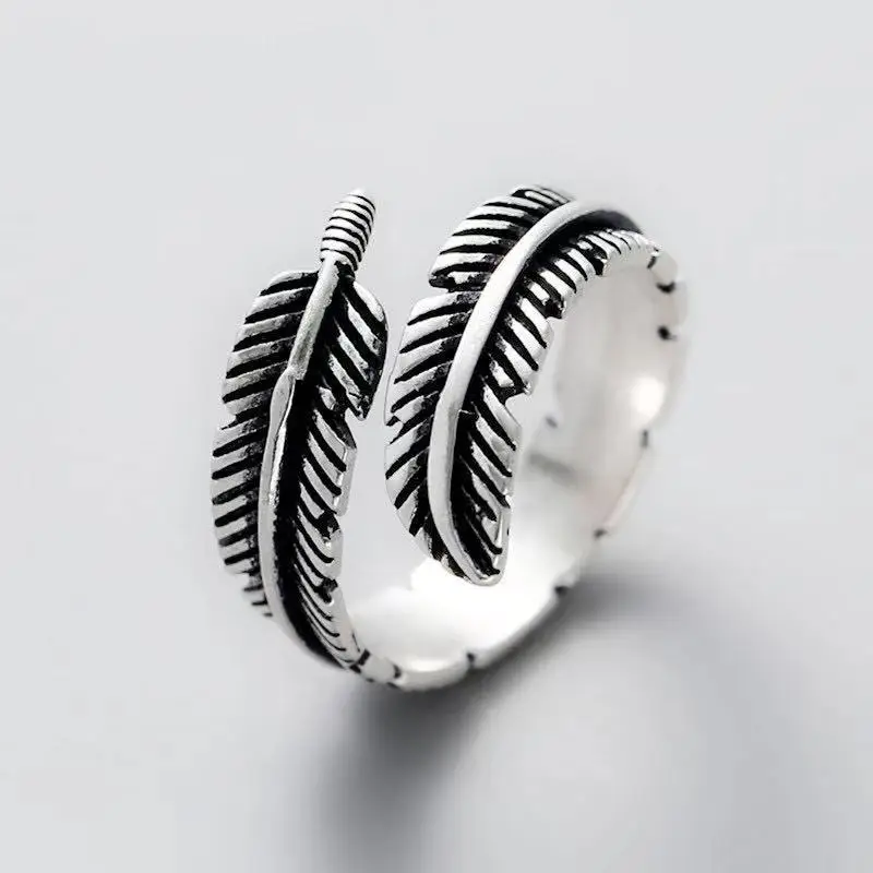 

Retro High-quality 925 Sterling Silver Jewelry Thai Silver Not Allergic Personality Feathers Arrow Opening Rings SR925