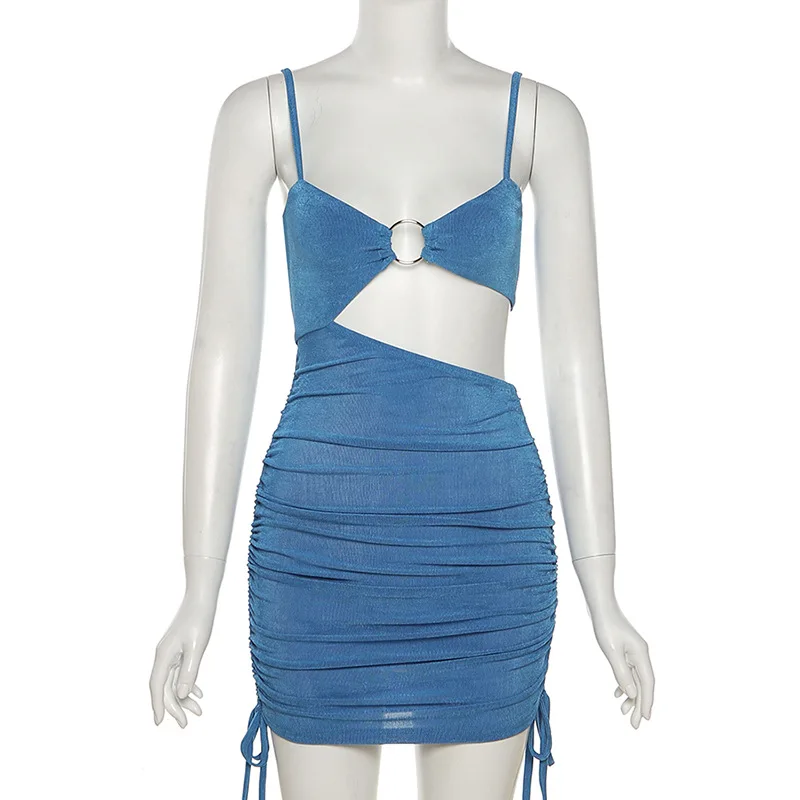 

2021 New Cut Out Sexy Mini Bodycon Dress Party Wrap Short Vestidos Women V Neck Backless Strap Club Summer Dress 2021