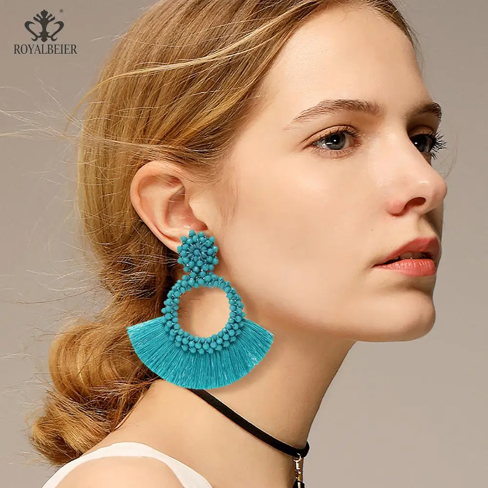 Женские серьги ROYALBEIER модные серьги-капельки с кисточками и в богемном стиле для