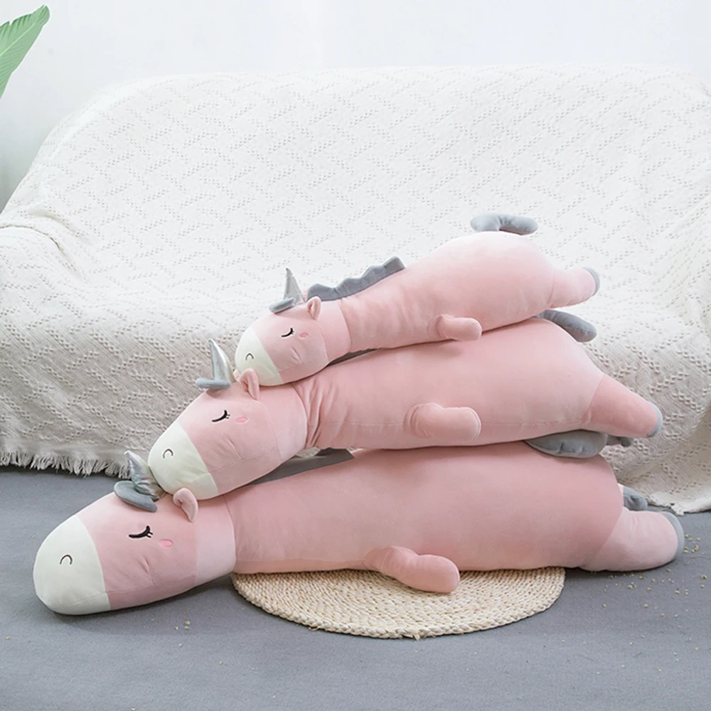 

Stuffed Lying Soft Unicorn Plush Toys Decorative Throw Dolls Sleeping Support Pillow Cushion for Baby Shower Gift Photo Prop