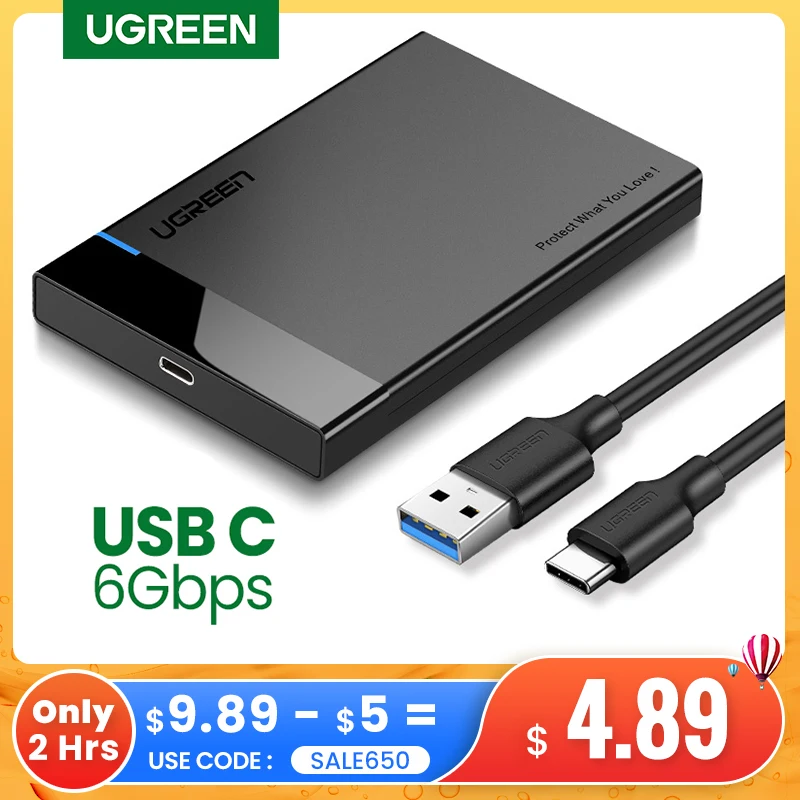  UGREEN HDD Case 2.5 SATA to USB 3.0 Adapter Hard Drive Enclosure for SSD Disk HDD Box Type C 3.1 Case HD External HDD Enclosure 