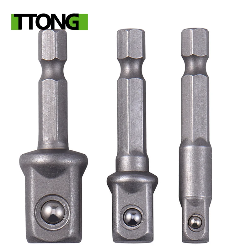 

3pcs/set Chrome Vanadium Steel Socket Adapter Hex Shank to 1/4" 3/8" 1/2" Extension Drill Bits Bar Hex Bit Set Power Tools