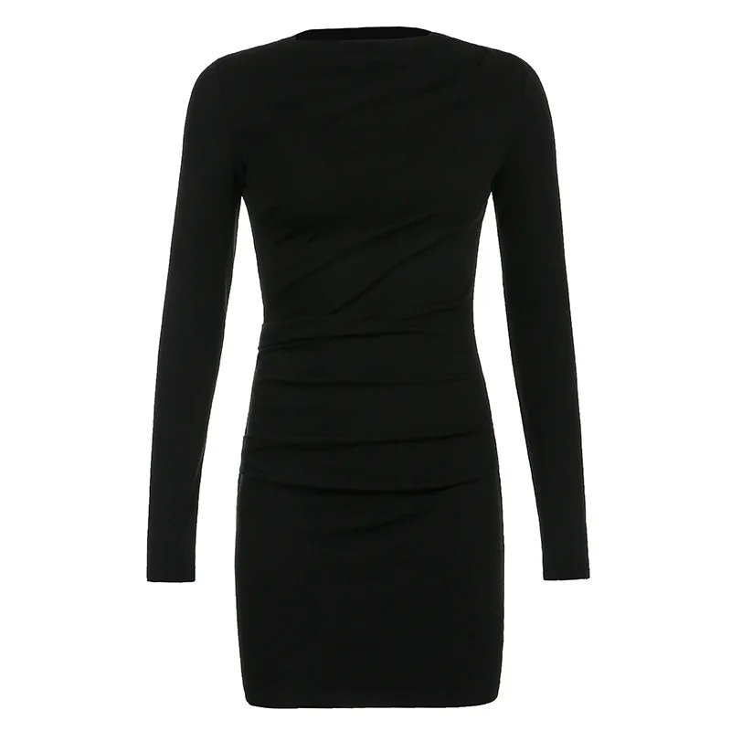 

Fall 2021 New Pleated Dress Female Solid Color Waist Slimming Long-sleeved Hip Skirt Female Short Skirt