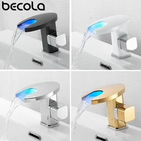 becola waterfall brass made basin led faucet bathroom cold and hot water mixer tap deck mounted sink mixer tap br 2018a109