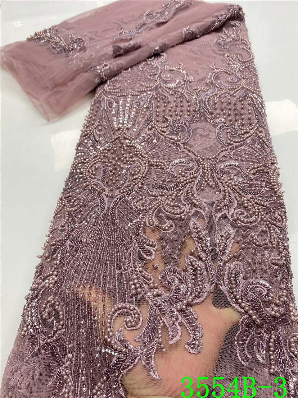 

Handmade Beads Lace Fabric Embroidered Nigeria Beaded Laces Fabric High Quality French Tulle Lace Fabric for Bridal APW3554B