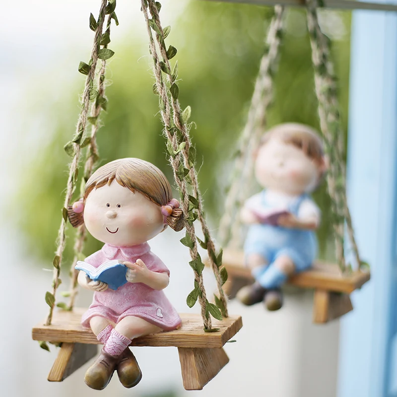 

Креативная полимерная подвесная скульптура для чтения мальчика и девочки, украшения для улицы, двора, микро ландшафта, садовые украшения, аксессуары